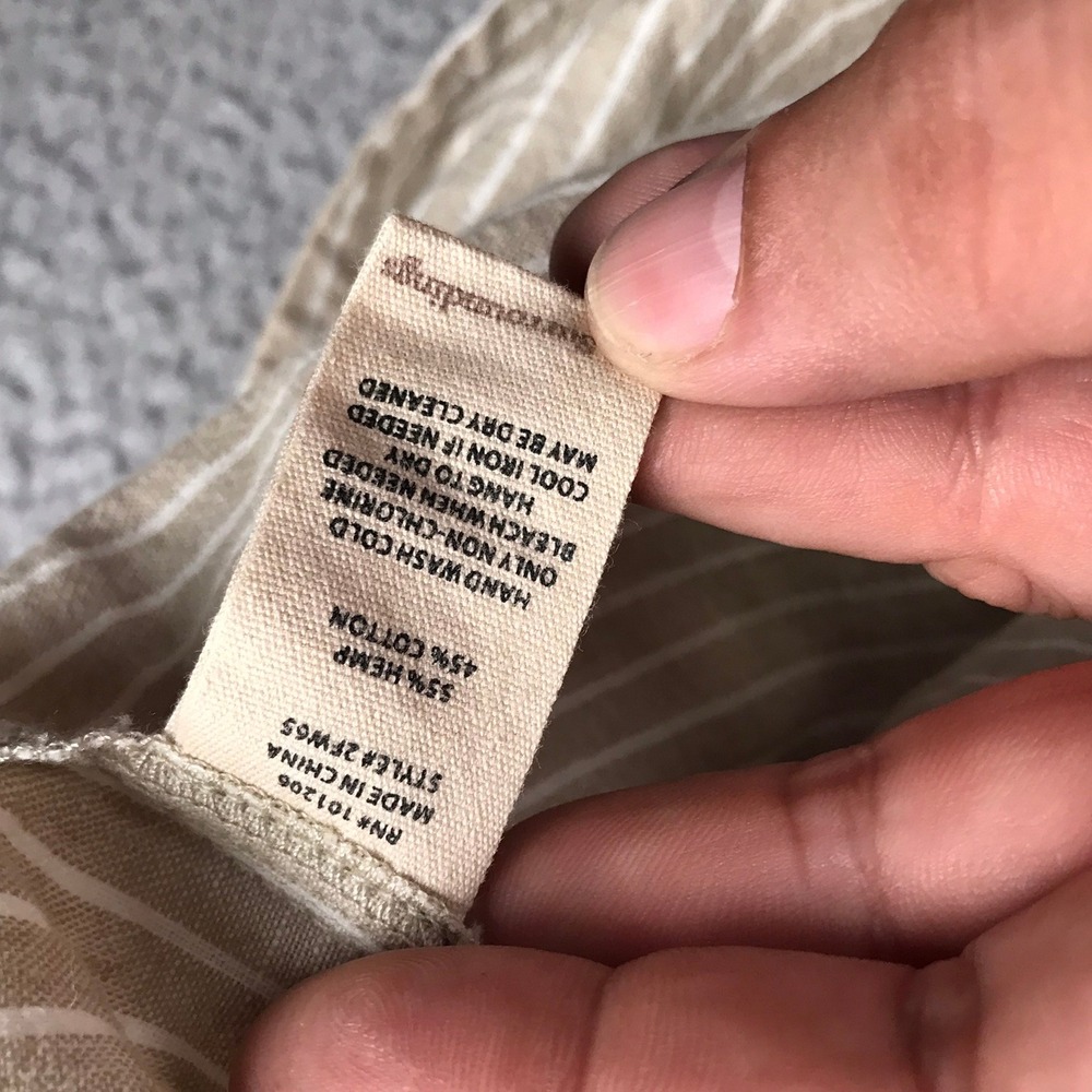Soft Surroundings Dress Womens XL Tan Striped Hemp Cotton Asymmetric Button Midi - Picture 4 of 12